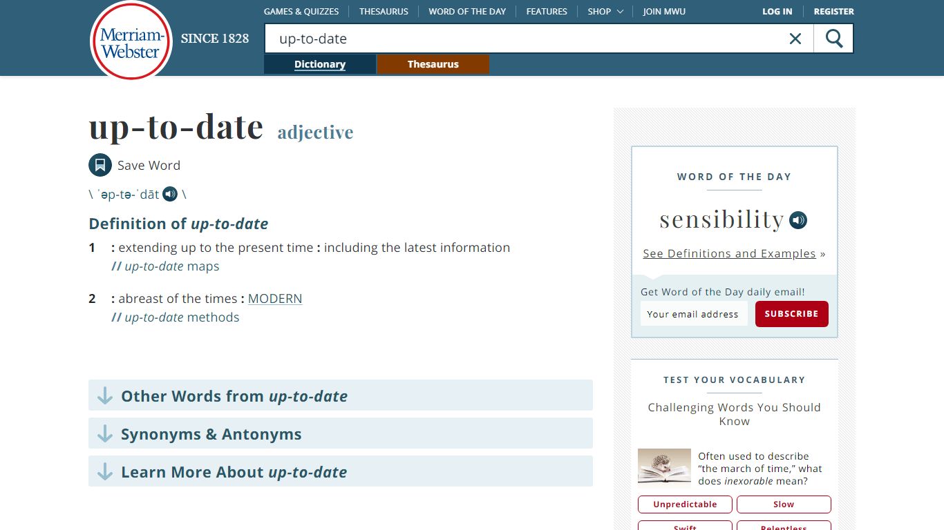 Up-to-date Definition & Meaning - Merriam-Webster